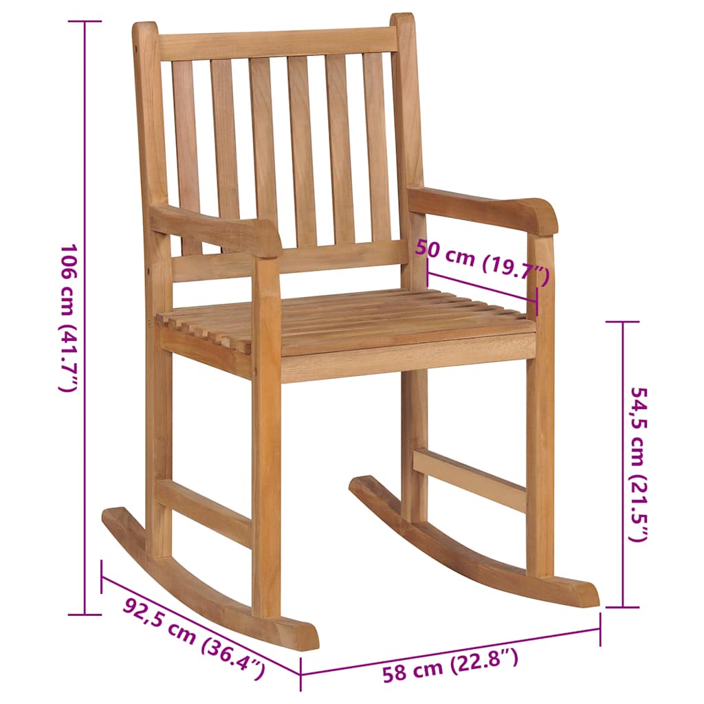 Sedia a Dondolo con Cuscino Antracite in Legno di Teak - homemem39