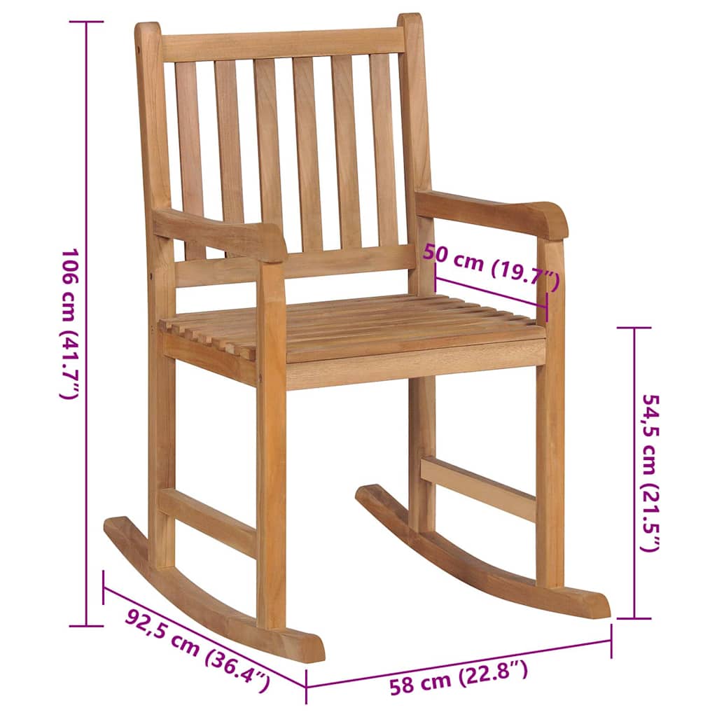 Sedia a Dondolo con Cuscino Beige in Massello di Teak | homemem39