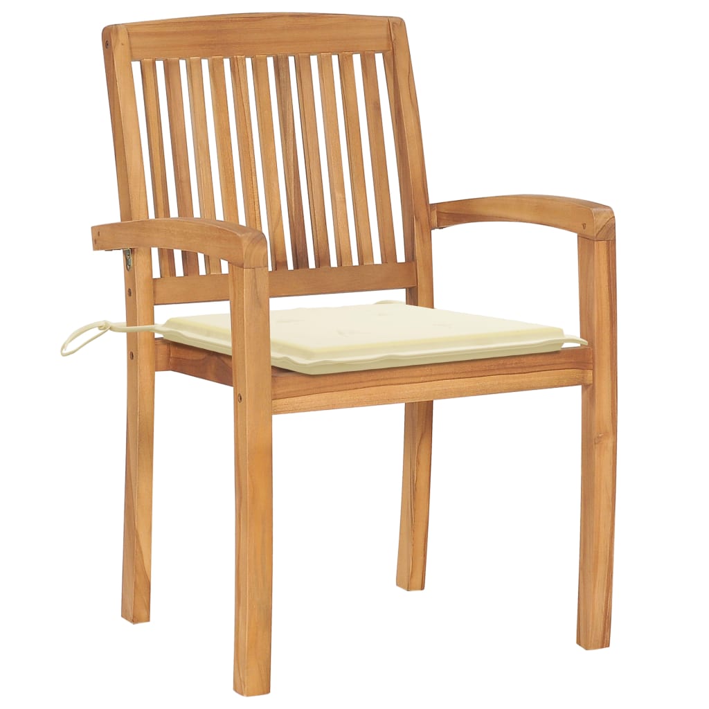 Sedie da Giardino 2 pz con Cuscini Crema Massello di Teak