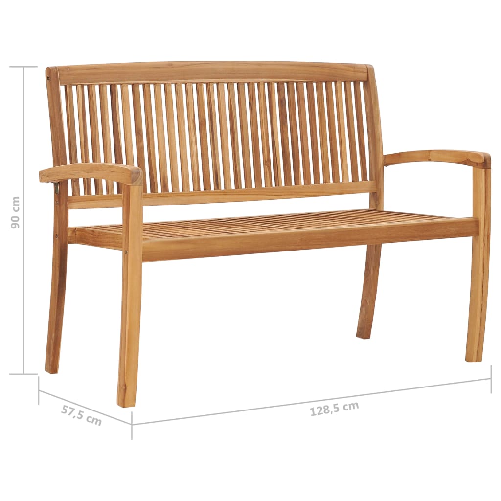 Panchina da Giardino Impilabile e Cuscino 128,5cm Teak Massello | homemem39