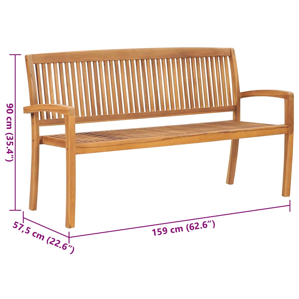 Panchina da Giardino Impilabile con Cuscino 159cm Teak Massello | homemem39