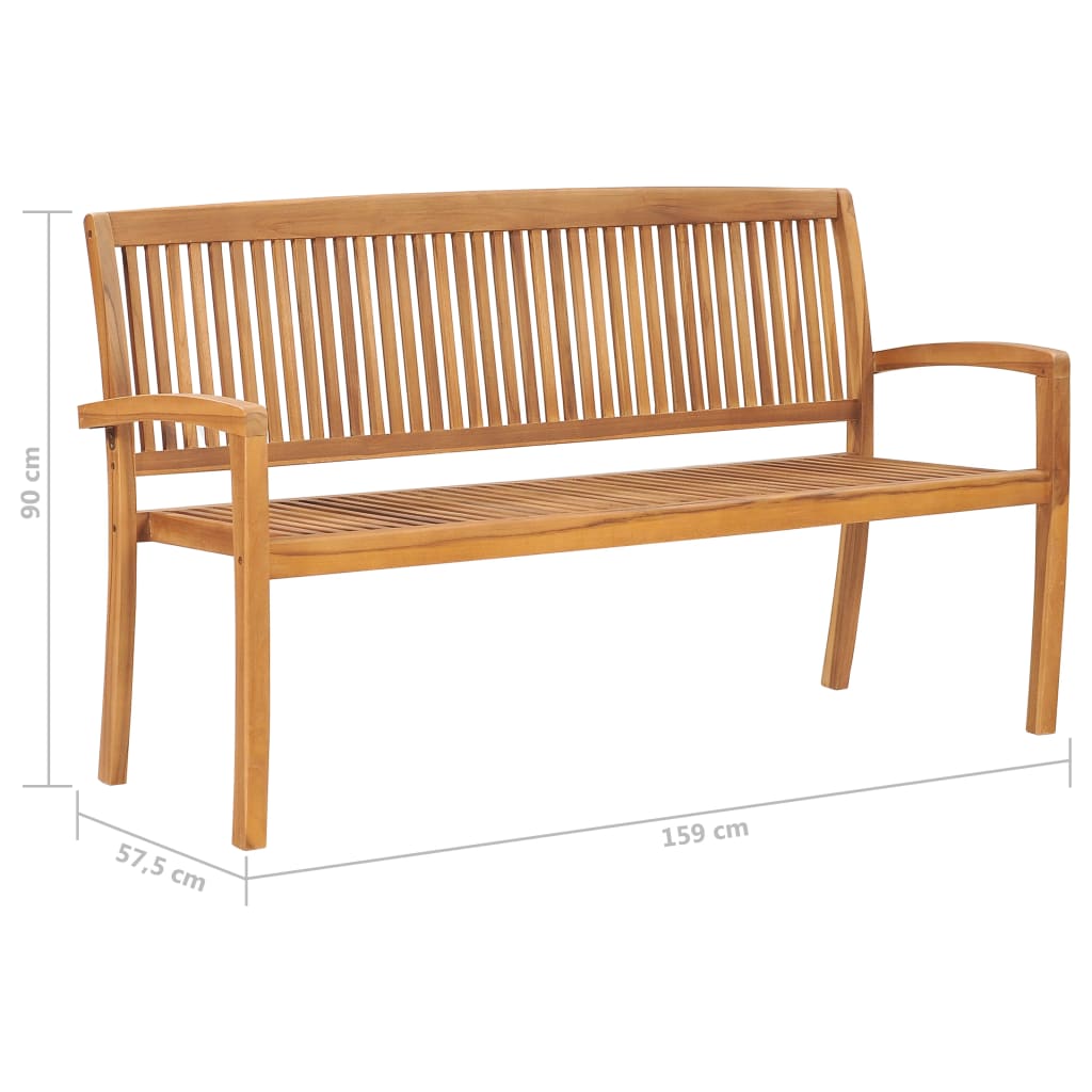 Panchina da Giardino Impilabile e Cuscino 159cm Teak Massello | homemem39