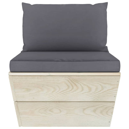 Set Divani da Giardino su Pallet 5 pz con Cuscini Legno Abete