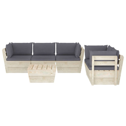 Set Divani da Giardino su Pallet 6 pz con Cuscini Legno Abete
