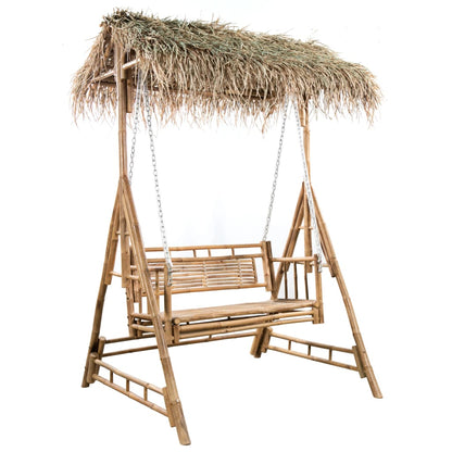 Dondolo da Giardino 2 Posti Cuscini Foglie di Palma 202cm Bambù | homemem39