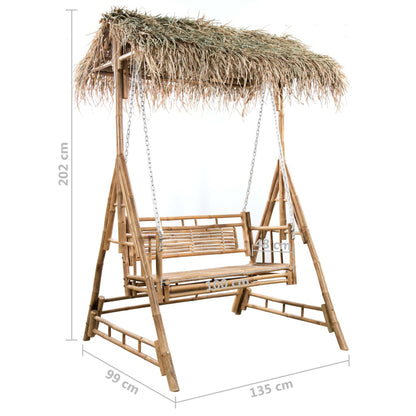 Dondolo da Giardino 2 Posti Cuscini Foglie di Palma 202cm Bambù | homemem39