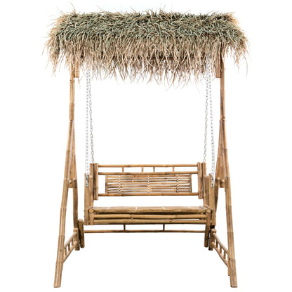 Dondolo da Giardino 2 Posti Cuscini Foglie di Palma 202cm Bambù | homemem39