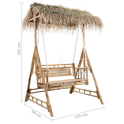 Dondolo da Giardino 2 Posti Cuscini Foglie di Palma 202cm Bambù