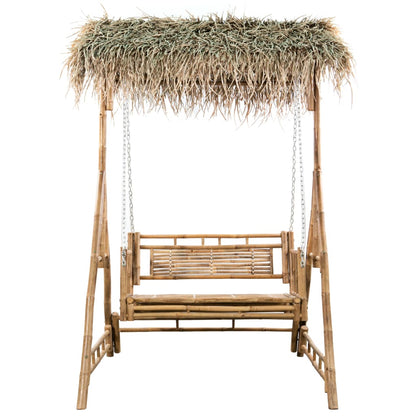Dondolo da Giardino 2 Posti Cuscini Foglie di Palma 202cm Bambù | homemem39