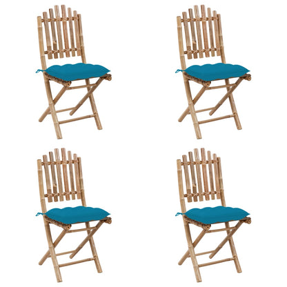 Set da Pranzo da Giardino 5 pz Pieghevole con Cuscini in Bambù