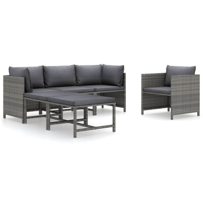 6-piece Garden Sofa Set with Gray Polyrattan Cushions