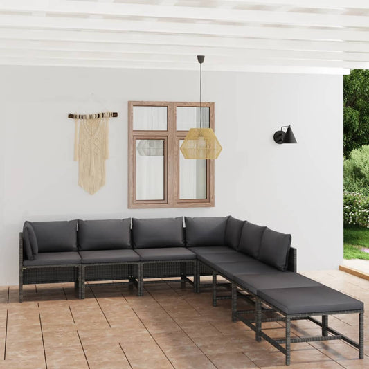 Set Divani da Giardino 8 pz con Cuscini in Polyrattan Grigio - homemem39