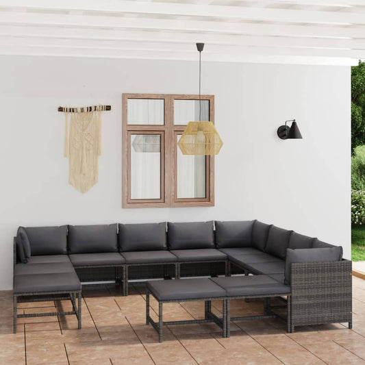 Set Divani da Giardino 12 pz con Cuscini in Polyrattan Grigio - homemem39