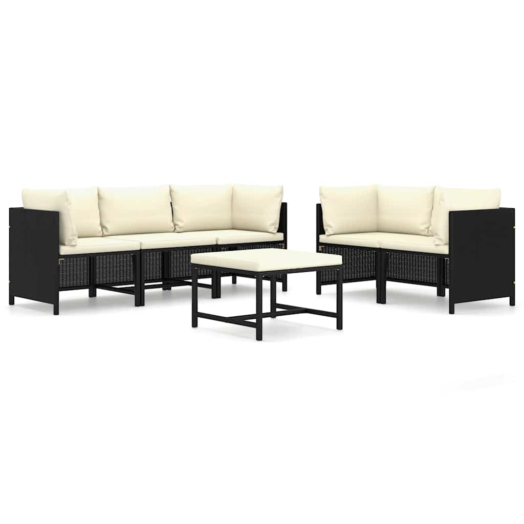 Set Divani da Giardino 6 pz con Cuscini in Polyrattan Nero