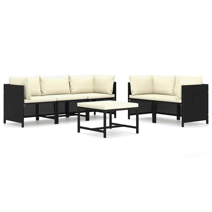Set Divani da Giardino 6 pz con Cuscini in Polyrattan Nero