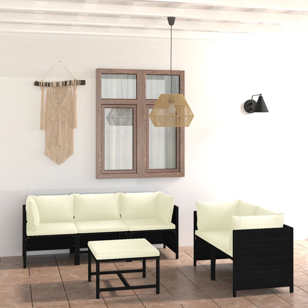 Set Divani da Giardino 6 pz con Cuscini in Polyrattan Nero | homemem39
