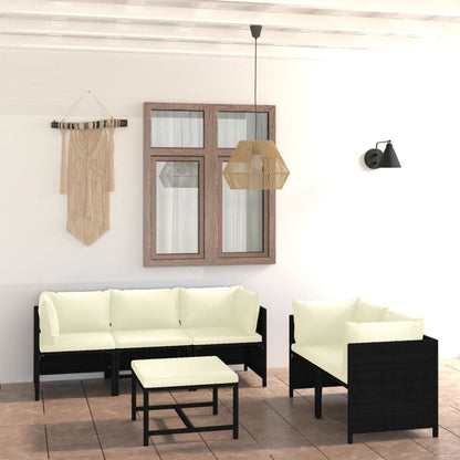 Set Divani da Giardino 6 pz con Cuscini in Polyrattan Nero | homemem39