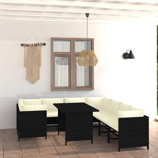 Set Divani da Giardino 9 pz con Cuscini in Polyrattan Nero - homemem39