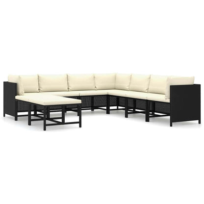 Set Divani da Giardino 9 pz con Cuscini in Polyrattan Nero