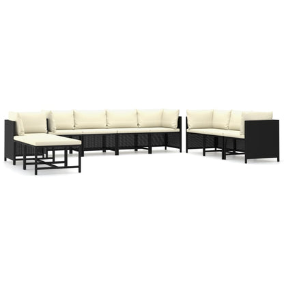 Set Divani da Giardino 10 pz con Cuscini in Polyrattan Nero