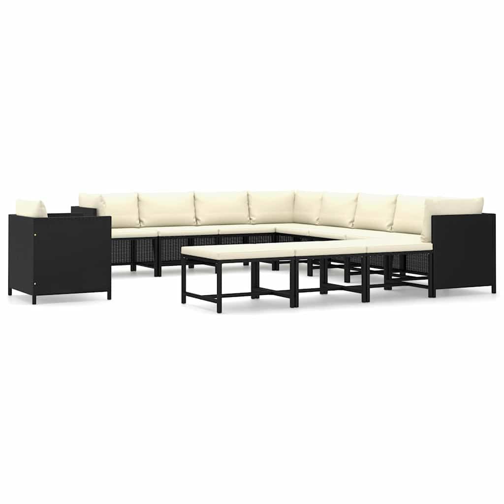 Set Divani da Giardino 12 pz con Cuscini in Polyrattan Nero
