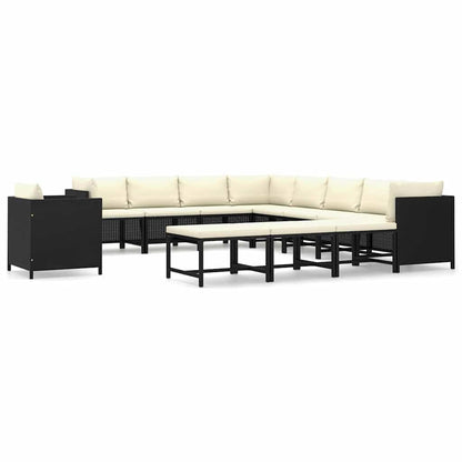 Set Divani da Giardino 12 pz con Cuscini in Polyrattan Nero