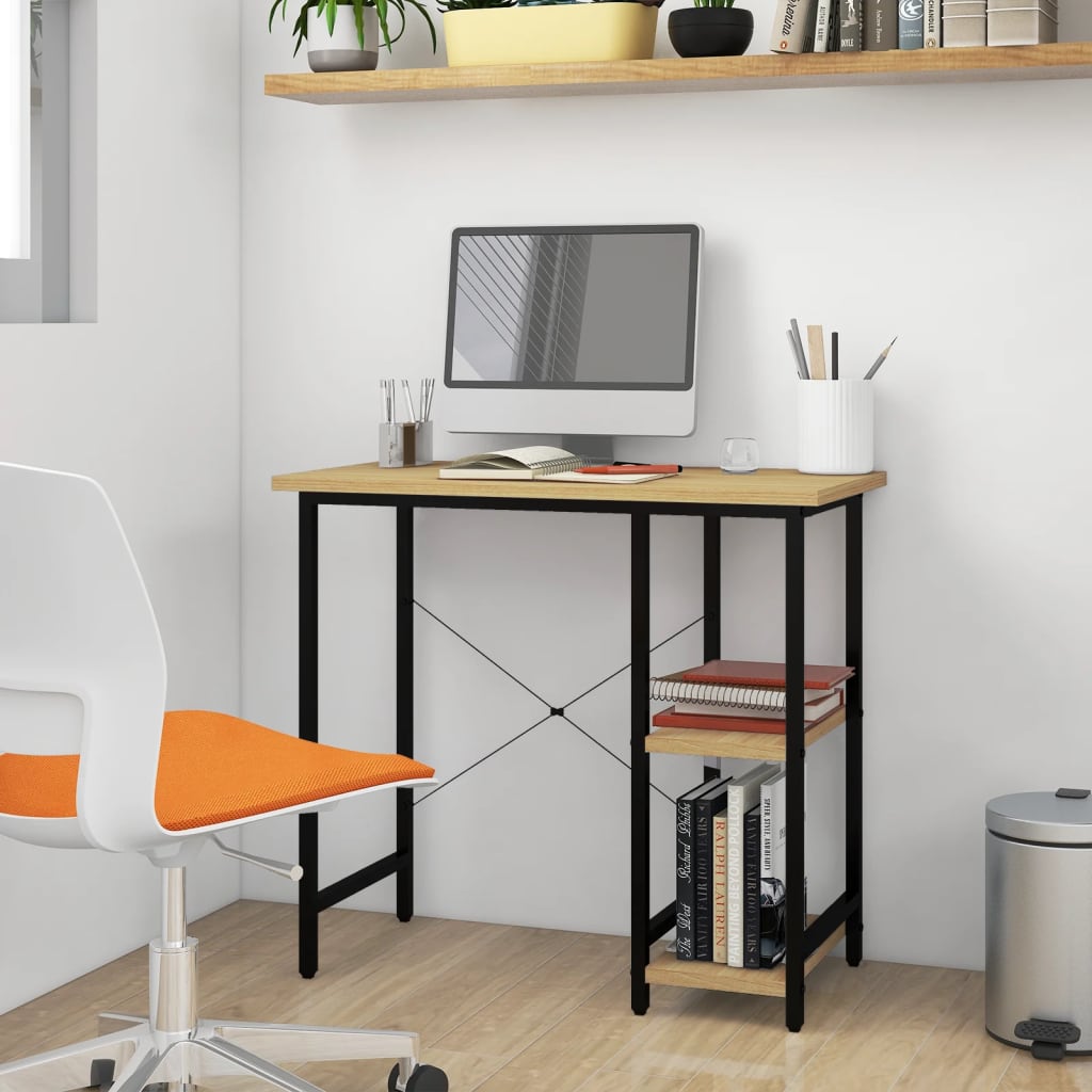 Scrivania Computer Nera e Rovere Chiaro 80x40x72cm MDF Metallo - homemem39