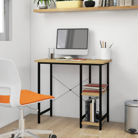 Scrivania Computer Nera e Rovere Chiaro 80x40x72cm MDF Metallo - homemem39
