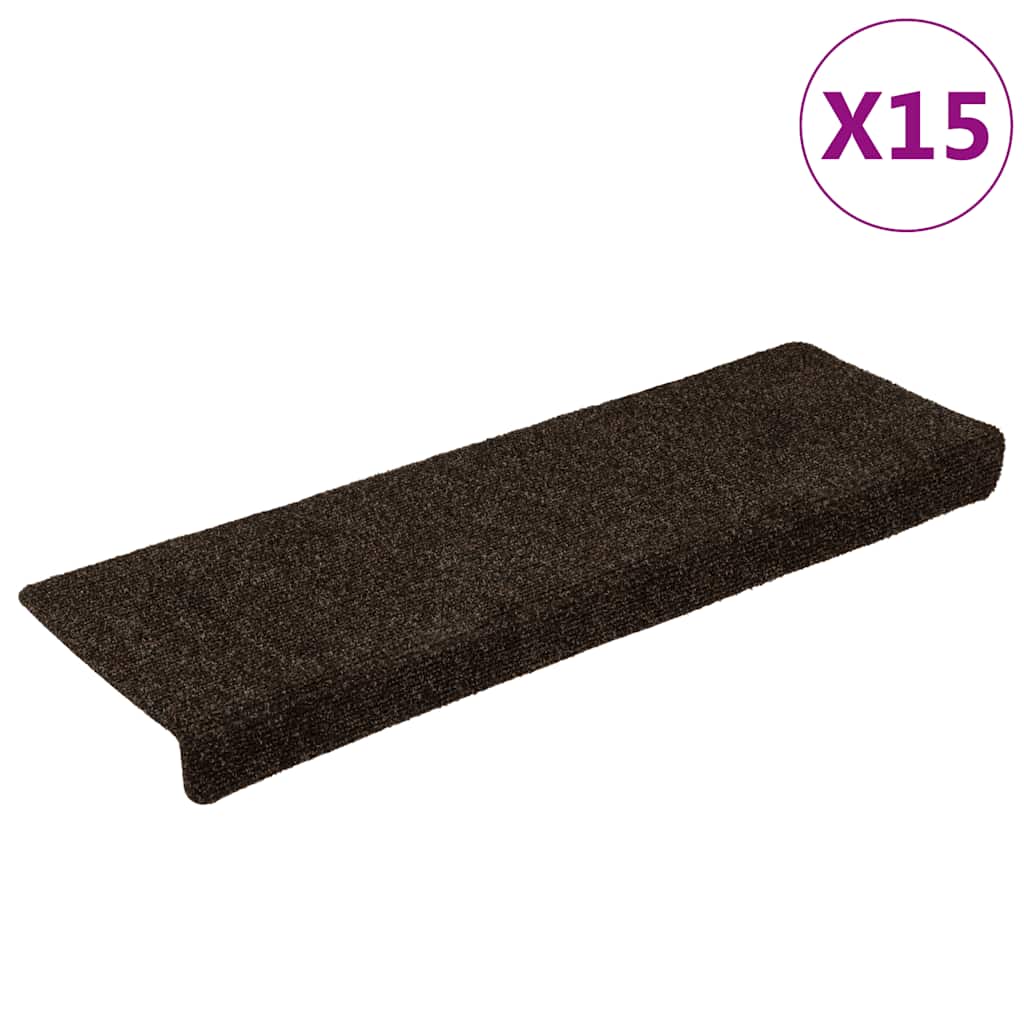 Tappetini per scale autoadesivi 15 pz 65x21x4 cm marrone scuro bordo rettangolare