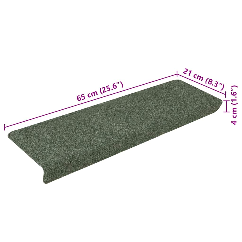 Tappetini per scale autoadesivi 15 pz 65x21x4 cm verdi con bordo rettangolare - homemem39