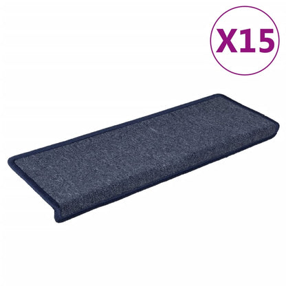 Tappetini per scale 15 pz 65x21x4 cm Grigio scuro e blu con bordo rettangolare - homemem39
