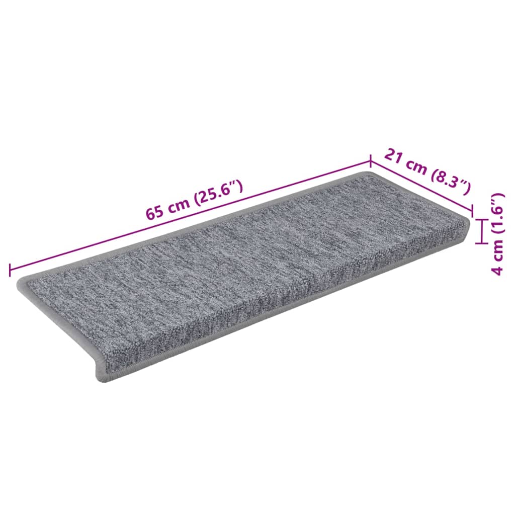 Tappetini per scale 15 pz 65x21x4 cm Grigio chiaro Bordo rettangolare | homemem39