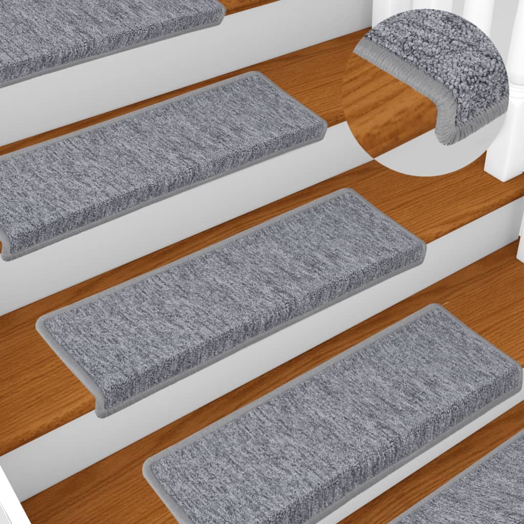 Tappetini per scale 15 pz 65x21x4 cm Grigio chiaro Bordo rettangolare | homemem39