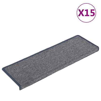 Tappetini per scale 15 pz 65x21x4 cm Grigio chiaro e blu con bordo rettangolare | homemem39