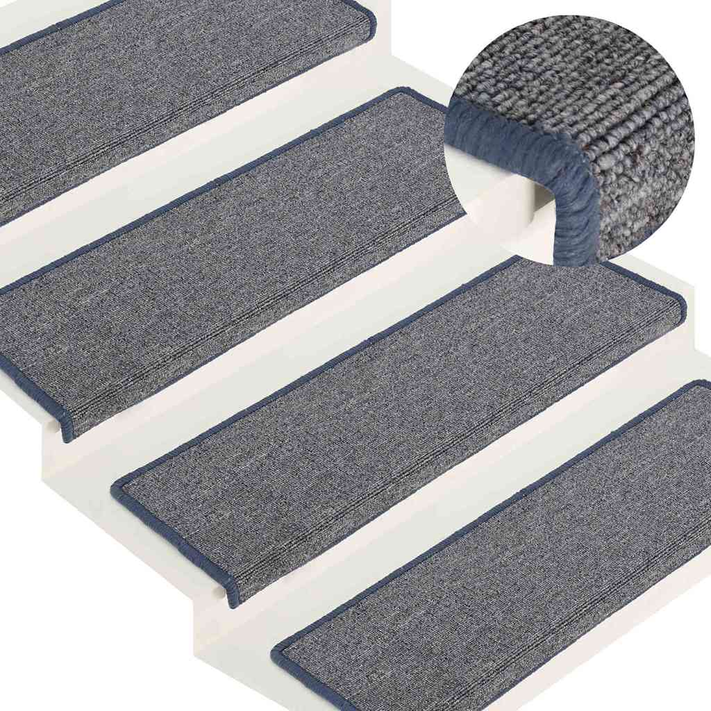 Tappetini per scale 15 pz 65x21x4 cm Grigio chiaro e blu con bordo rettangolare | homemem39