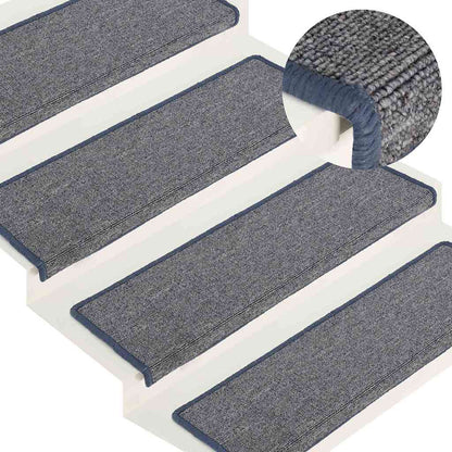 Tappetini per scale 15 pz 65x21x4 cm Grigio chiaro e blu con bordo rettangolare | homemem39