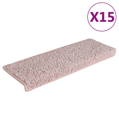 Tappetini per scale 15 pz 65x21x4 cm Rosa chiaro con bordo rettangolare