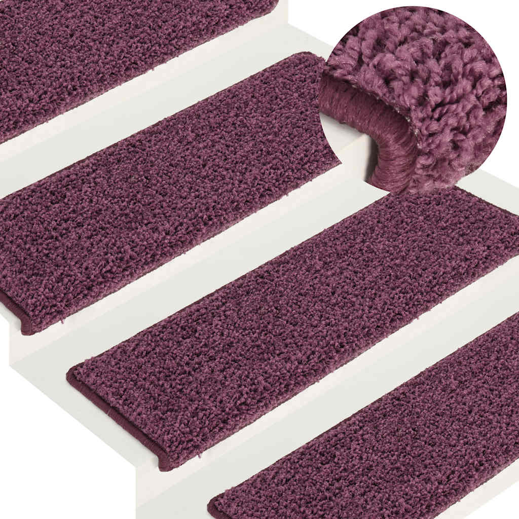 Tappetini per scale 15 pz 65x21x4 cm Viola scuro con bordo rettangolare | homemem39