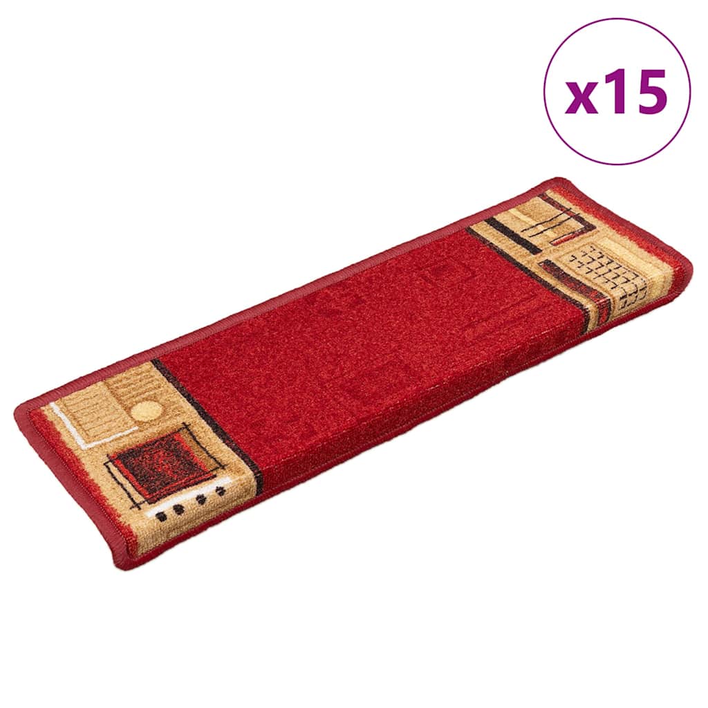 Tappetini Autoadesivi per Scale 15 pz Rossi 65x21x4 cm