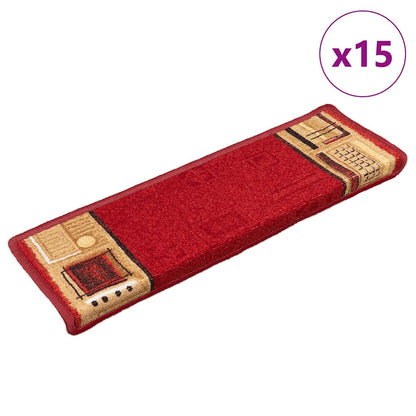 Tappetini Autoadesivi per Scale 15 pz Rossi 65x21x4 cm