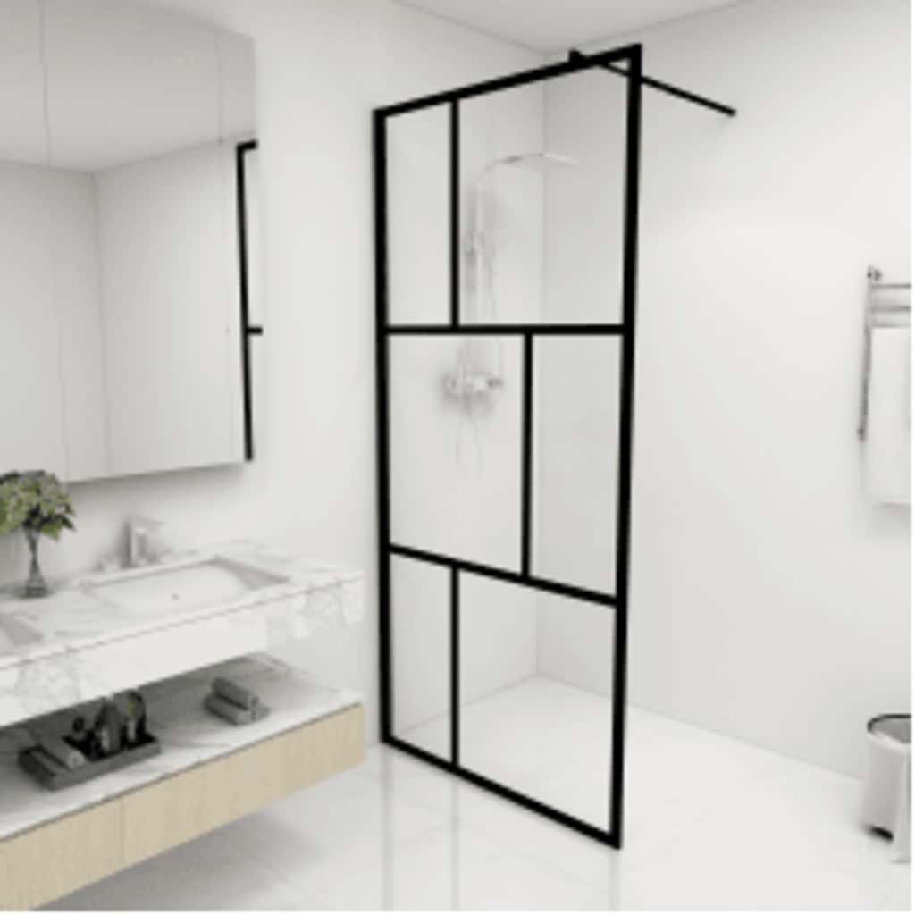 Parete per Doccia Walk-in in Vetro Temperato Nera 90x195 cm | homemem39