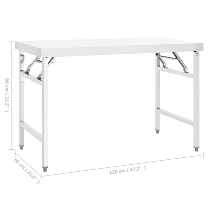 Tavolo da Lavoro Cucina Pieghevole 120x60x80 cm in Acciaio Inox - homemem39