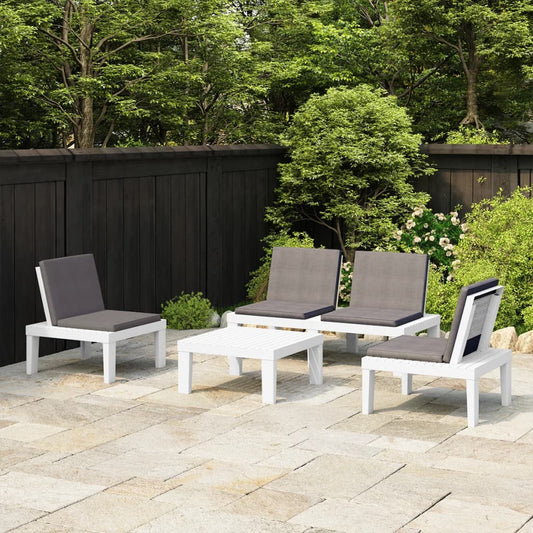 Set Divani da Giardino con Cuscini 4 pz in Plastica Bianco - homemem39