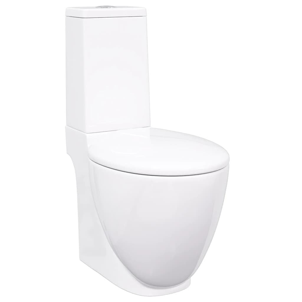 Vaso WC in Ceramica da Bagno Rotondo Base con Scarico Bianco