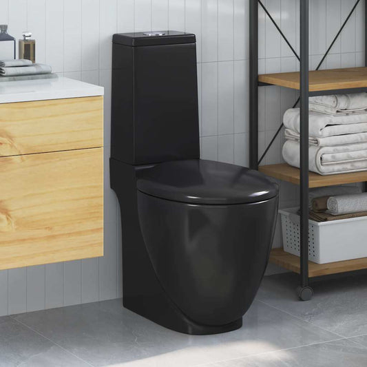 Vaso WC in Ceramica da Bagno Rotondo Base con Scarico Nero - homemem39