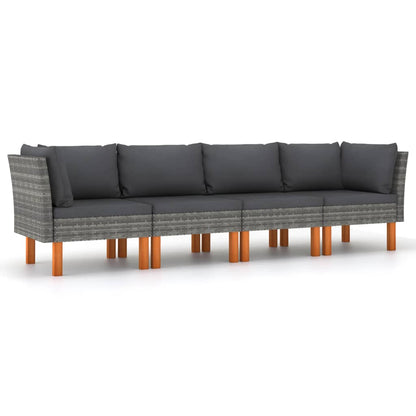 Divano da Giardino a 4 Posti con Cuscini Grigio in Polyrattan - homemem39