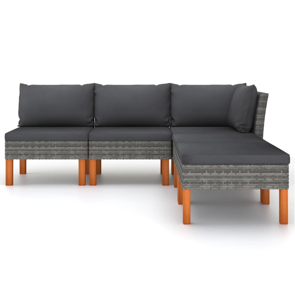 Set Divani da Giardino 5 pz con Cuscini in Polyrattan Grigio - homemem39