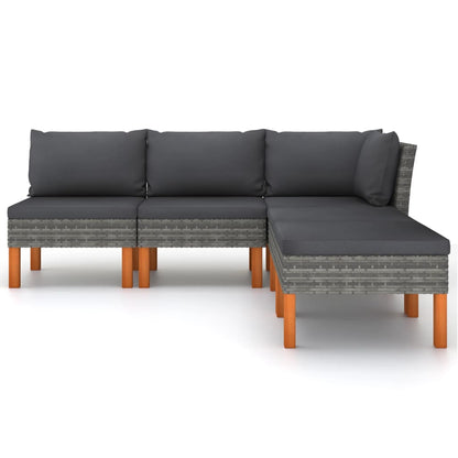 Set Divani da Giardino 5 pz con Cuscini in Polyrattan Grigio - homemem39