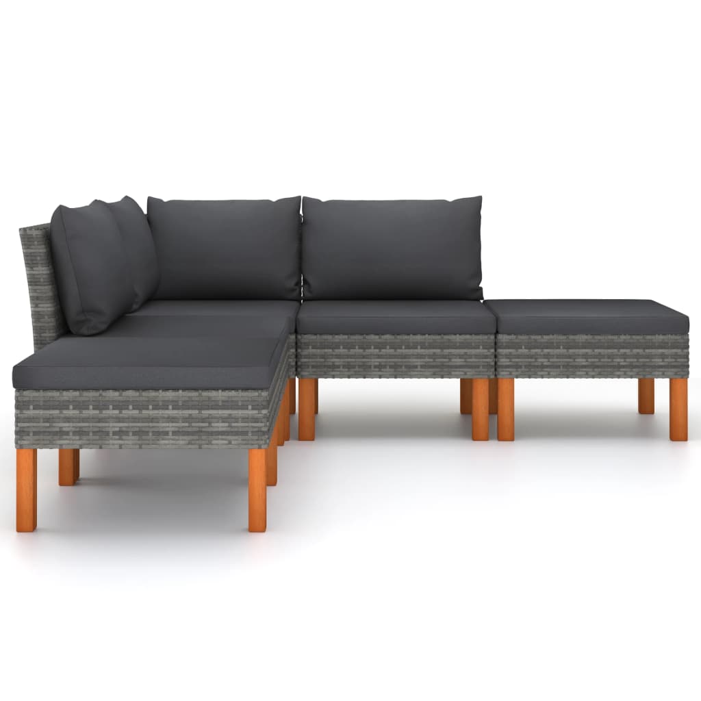 Set Divani da Giardino 5 pz con Cuscini in Polyrattan Grigio - homemem39