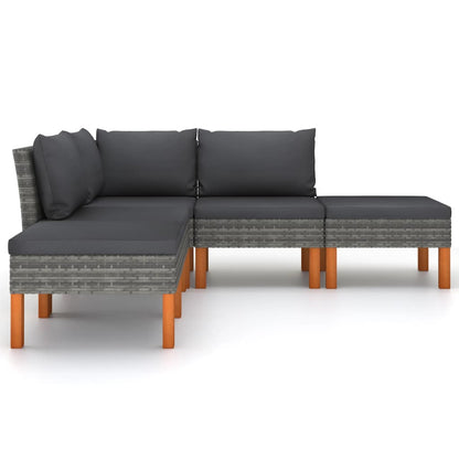 Set Divani da Giardino 5 pz con Cuscini in Polyrattan Grigio - homemem39